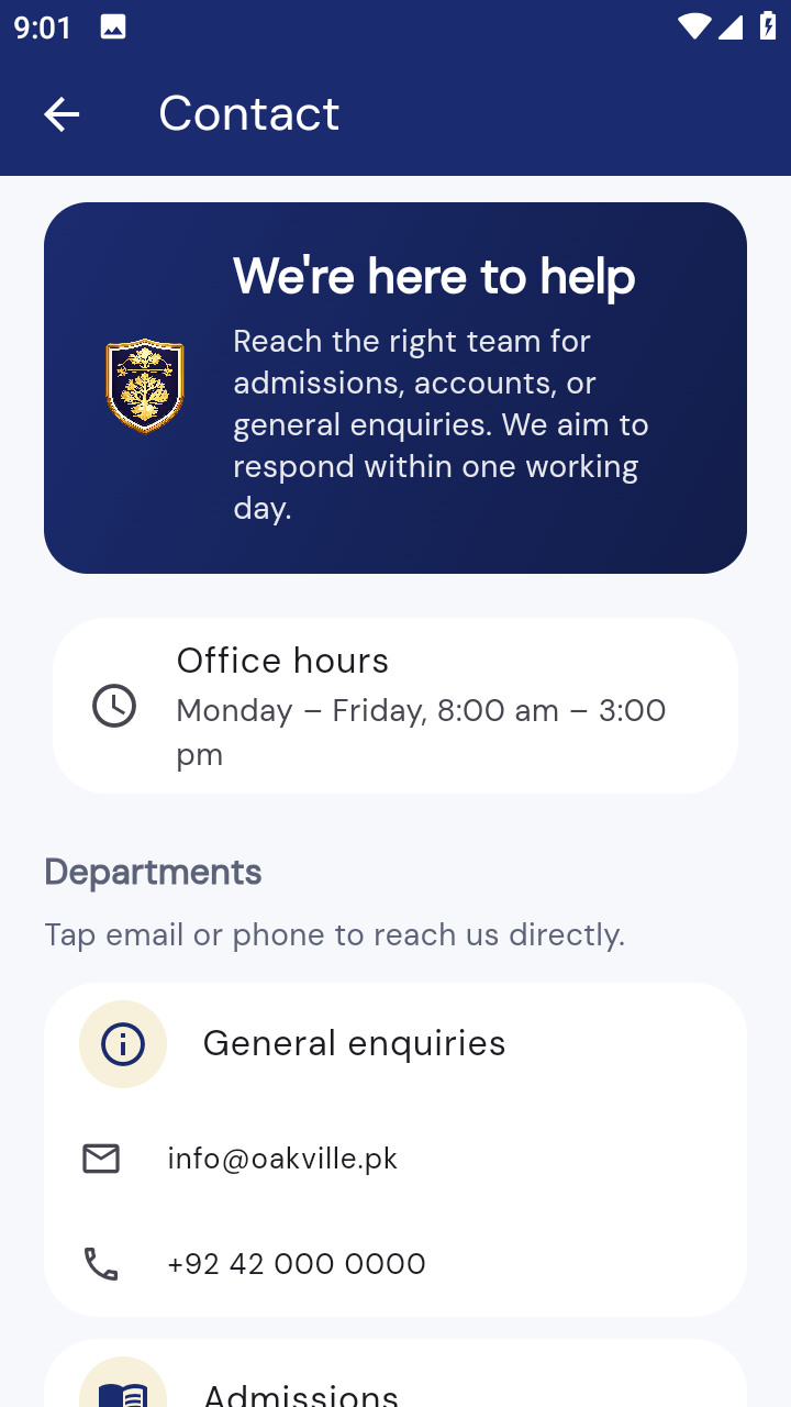 Oakville app attendance screen