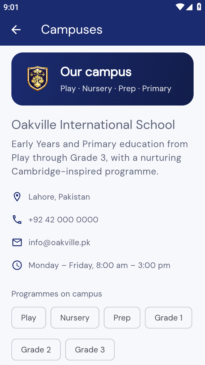 Oakville app profile screen