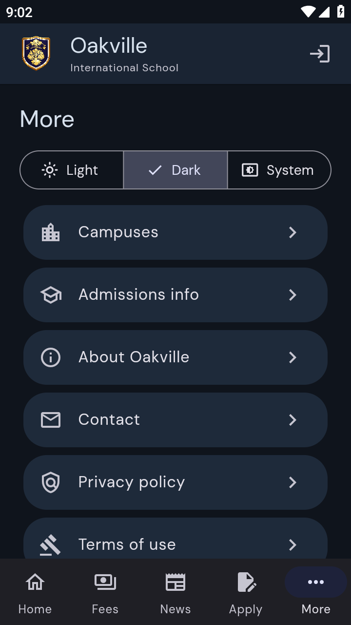 Oakville app sign in screen