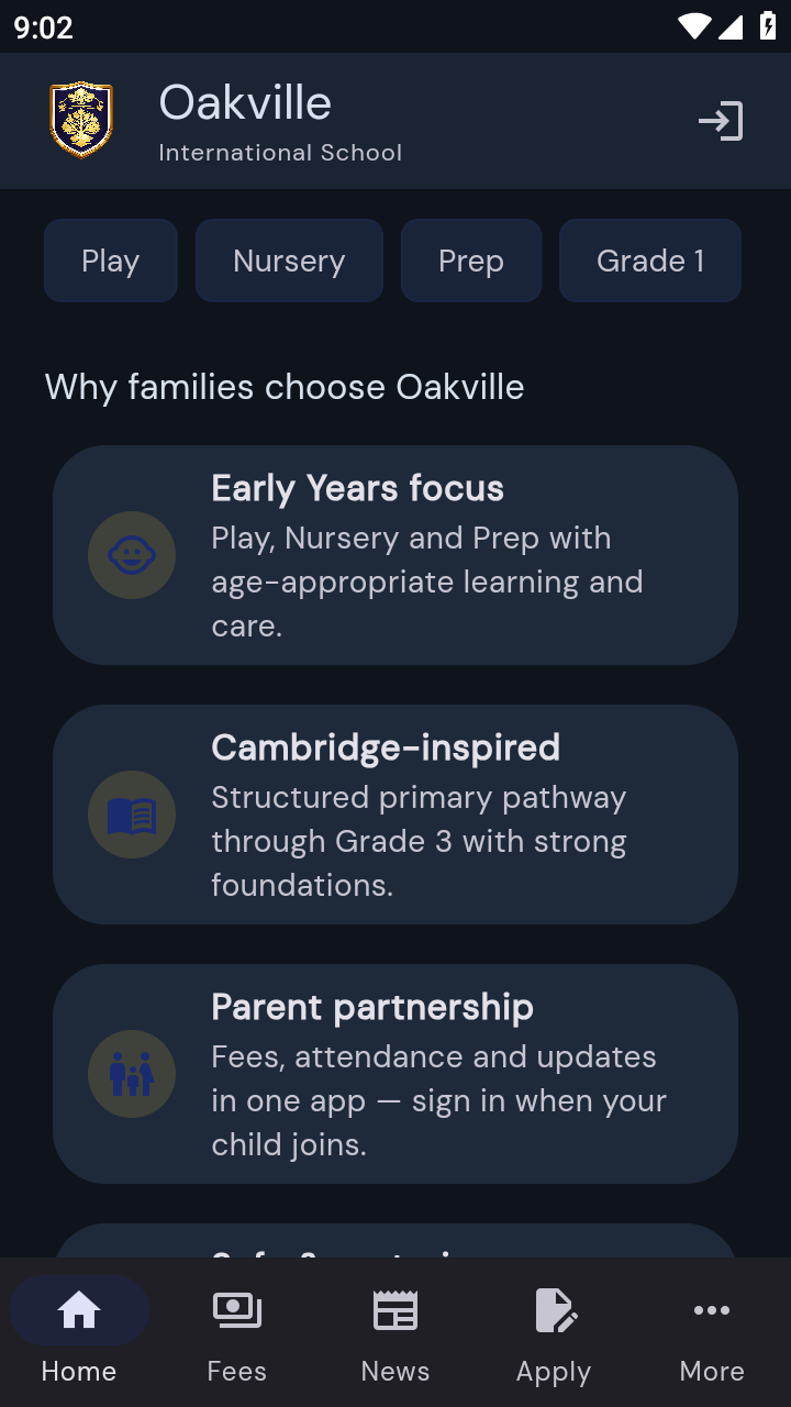 Oakville app more menu